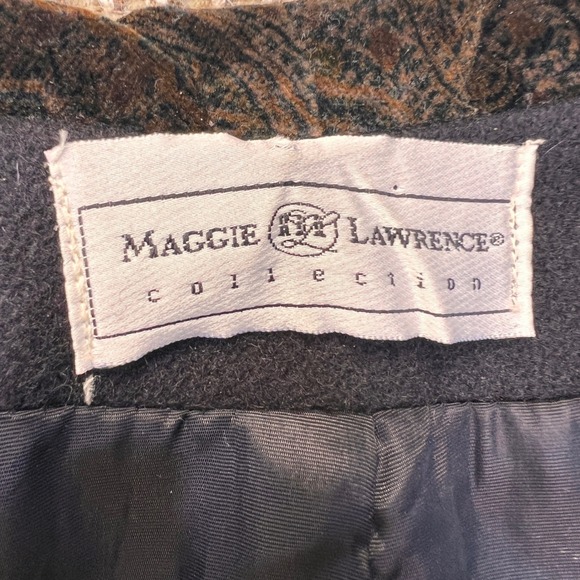 Vintage Maggie Lawrence W's Black w/ Brown Paisley Velvet Collar Long Wool Coat - Picture 3 of 12